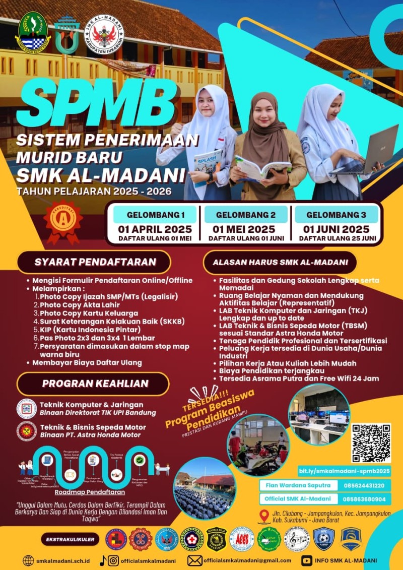 Sistem Penerimaan Murid Baru Tahun Ajaran 2025 - 2026 SMK Al-Madani Jampangkulon 